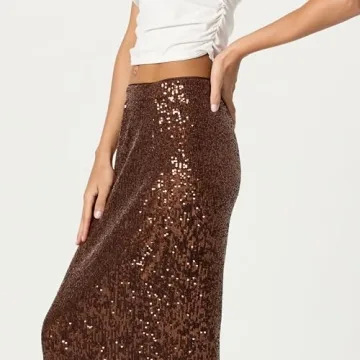 Shop Stylish Bianca Sequin Midi Skirt by The Drop