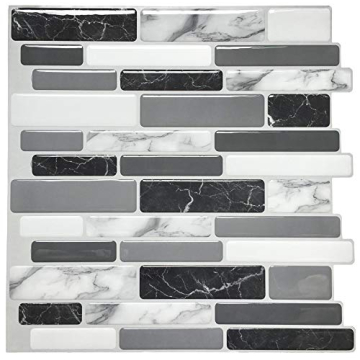 Art3d 10-Sheets Peel and Stick Kitchen Backsplash Tiles, 12"x12" Self-Adhesive Marble Grey Wall Tile...