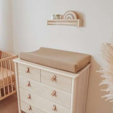 Konssy Muslin Changing Pad Cover for Baby Girls Boys, 100% Cotton Fitted Diaper Chang Table Covers, Soft Breathable Changing Pad Sheets, 2 Pack (Camel,Sun)