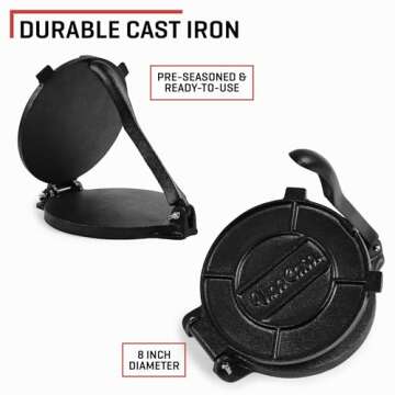 Uno Casa Cast Iron Tortilla Press 8 Inch - Tortilla Maker Press For Homemade Flatbreads, Rotis, Empa...