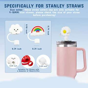 Straw Covers Cap for Stanley Cup, 8PCS Cloud Rainbow Sunflower Cactus Strawberry 10MM Straw Cover, S...