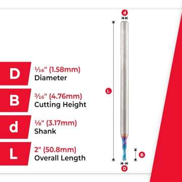 Amana Tool Solid Carbide Spektra Extreme Tool Life Spiral Plunge Router Bit Down-Cut, 46237-K, 1/16 Dia x 3/16 CH x 1/8 Inch Shank 2 Inch L