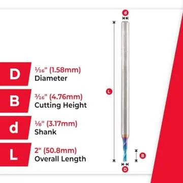 Amana Tool Solid Carbide Spektra Extreme Tool Life Spiral Plunge Router Bit Down-Cut, 46237-K, 1/16 Dia x 3/16 CH x 1/8 Inch Shank 2 Inch L
