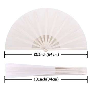 STHUAHE Large Folding Fans Rave Hand Fans Festival Fans for Women Men, Chinese Japanes Hand Held Folding Fan for Music Festival, EDM, Performance, Gifts, Party, Decoration (White)