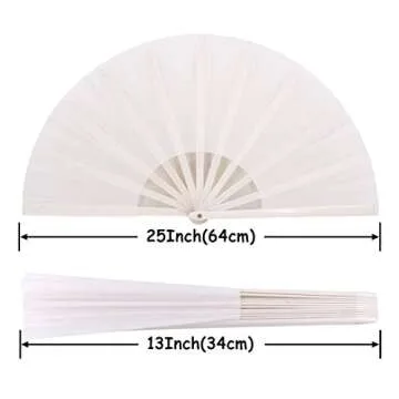 STHUAHE Large Folding Fans Rave Hand Fans Festival Fans for Women Men, Chinese Japanes Hand Held Folding Fan for Music Festival, EDM, Performance, Gifts, Party, Decoration (White)