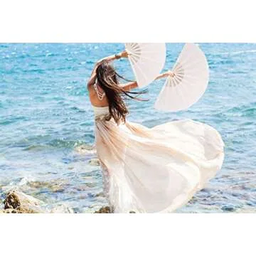 STHUAHE Large Folding Fans Rave Hand Fans Festival Fans for Women Men, Chinese Japanes Hand Held Folding Fan for Music Festival, EDM, Performance, Gifts, Party, Decoration (White)