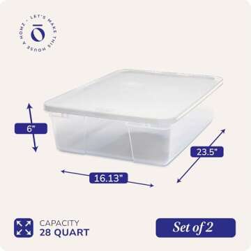 HOMZ 28 Quart Storage Bins - Eco-Friendly & Clear