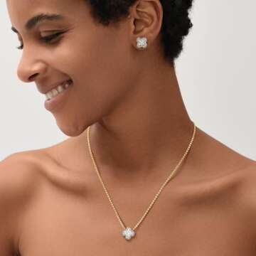 MEVECCO Dainty Gold Necklace For Women 18k Gold Plated Full CZ Flower Pendant Necklace Handmade Neck...