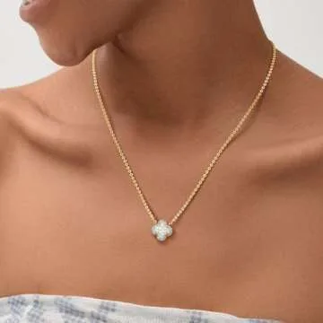 MEVECCO Dainty Gold Necklace For Women 18k Gold Plated Full CZ Flower Pendant Necklace Handmade Necklace Jewelry Everyday Wear