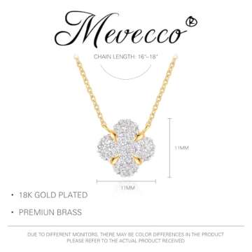 MEVECCO Dainty Gold Necklace For Women 18k Gold Plated Full CZ Flower Pendant Necklace Handmade Necklace Jewelry Everyday Wear