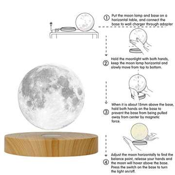 KFISI Moon Lamp 3D Printing Magnetic Levitation Moon Light Lamps with 360 Auto Rotating and 4 Working Light Modes - for Home、Office Decor, Creative Gift (3.9 Inch)