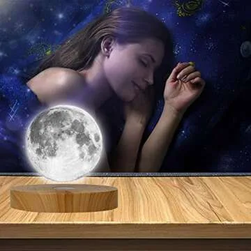 KFISI Moon Lamp 3D Printing Magnetic Levitation Moon Light Lamps with 360 Auto Rotating and 4 Working Light Modes - for Home、Office Decor, Creative Gift (3.9 Inch)