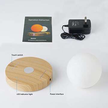 KFISI Moon Lamp 3D Printing Magnetic Levitation Moon Light Lamps with 360 Auto Rotating and 4 Working Light Modes - for Home、Office Decor, Creative Gift (3.9 Inch)