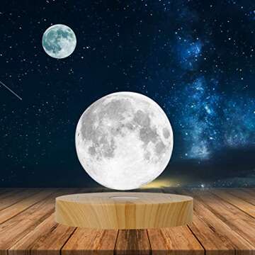 KFISI Moon Lamp 3D Printing Magnetic Levitation Moon Light Lamps with 360 Auto Rotating and 4 Working Light Modes - for Home、Office Decor, Creative Gift (3.9 Inch)