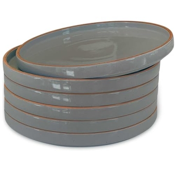 Mora Ceramic Flat Plates Set of 6-8 in - The Dessert, Salad, Appetizer, Small Lunch, etc Plate. Microwave, Oven, and Dishwasher Safe, Scratch Resistant. Kitchen Porcelain Dish - Sesame