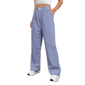 Trendy OYOANGLE Women's Striped Wide Leg Trousers