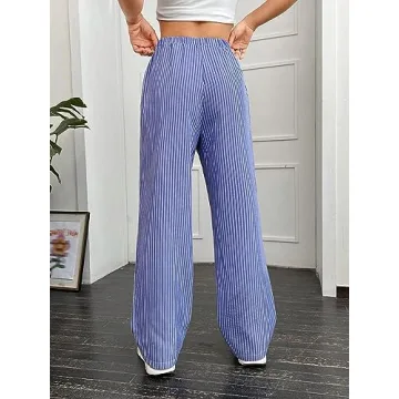 Trendy OYOANGLE Women's Striped Wide Leg Trousers