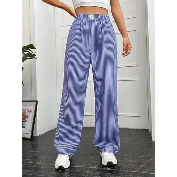 Trendy OYOANGLE Women's Striped Wide Leg Trousers