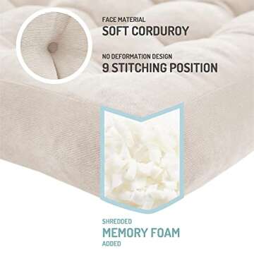 Degrees of Comfort Meditation Floor Pillow, Square Large Pillows Seating for Adults, Tufted Corduroy...