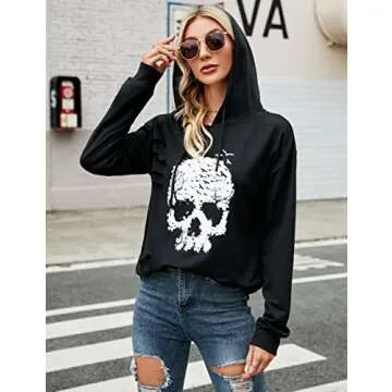 Blooming Jelly Women's Halloween Skull Sweatshirt Hoodies