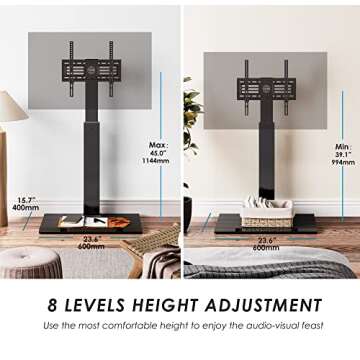 FITUEYES Iron Base Floor TV Stand with 60 Degree Swivel Universal TV Stand for 26-65 inch TVs up to 88lbs Tall TV Stand with Height Adjustable Mount Corner TV Stand with Wire Management