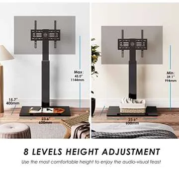 FITUEYES Iron Base Floor TV Stand with 60 Degree Swivel Universal TV Stand for 26-65 inch TVs up to 88lbs Tall TV Stand with Height Adjustable Mount Corner TV Stand with Wire Management