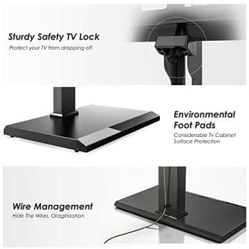 FITUEYES Iron Base Floor TV Stand with 60 Degree Swivel Universal TV Stand for 26-65 inch TVs up to 88lbs Tall TV Stand with Height Adjustable Mount Corner TV Stand with Wire Management