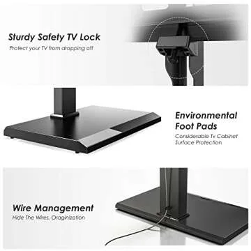 FITUEYES Iron Base Floor TV Stand with 60 Degree Swivel Universal TV Stand for 26-65 inch TVs up to 88lbs Tall TV Stand with Height Adjustable Mount Corner TV Stand with Wire Management