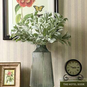 Sunm Boutique 3 Pcs Artificial Lamb's Ear Leaf Artificial Greenery Flocked Lambs Ear Leaves in Silver Green for Christmas Festival Wedding Garden Centerpieces Bouquet Floral Arrangement