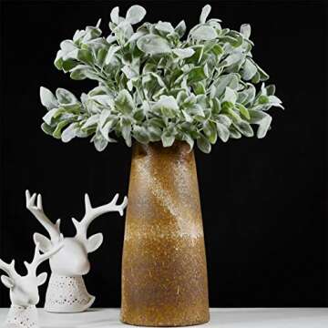 Sunm Boutique 3 Pcs Artificial Lamb's Ear Leaf Artificial Greenery Flocked Lambs Ear Leaves in Silver Green for Christmas Festival Wedding Garden Centerpieces Bouquet Floral Arrangement