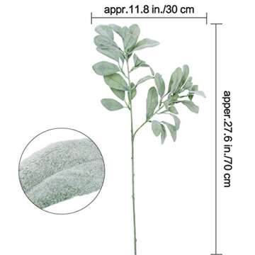 Sunm Boutique 3 Pcs Artificial Lamb's Ear Leaf Artificial Greenery Flocked Lambs Ear Leaves in Silver Green for Christmas Festival Wedding Garden Centerpieces Bouquet Floral Arrangement