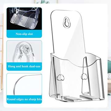 10 Pieces Acrylic Brochure Holders 4 Inches Wide Pamphlet Display Stand Clear Acrylic Pamphlet Holders Plastic Trifold Flyer Holder with 12 Pieces Self Adhesive Hooks for Magazine Booklet Menu