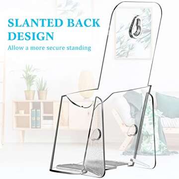 10 Pieces Acrylic Brochure Holders 4 Inches Wide Pamphlet Display Stand Clear Acrylic Pamphlet Holders Plastic Trifold Flyer Holder with 12 Pieces Self Adhesive Hooks for Magazine Booklet Menu