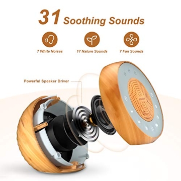 Housbay White Noise Machine with 31 Soothing Sounds, Wood Grain