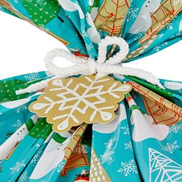 Hallmark Jumbo Plastic Holiday XL Gift Bags (2 Extra Large Bags: Snowflakes on Red, Rustic Snowmen) for Carry-on Luggage, Giant Stuffed Animals, Bedding Sets