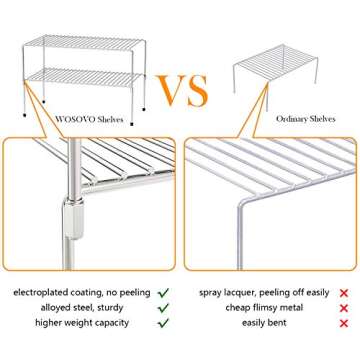 WOSOVO Set of 2 Kitchen Cabinet Organizer and Storage Shelves Stackable Expandable Storage Racks with Anti-slip Liners for Cabinet Pantry, Silver