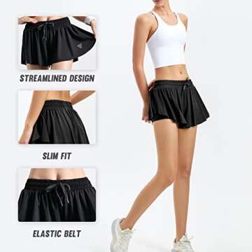 GLESTORE Flowy Shorts for Women Butterfly Summer Girls Flowy Shorts Running Preppy Athletic Shorts Flow Workout Gym Short Black XS