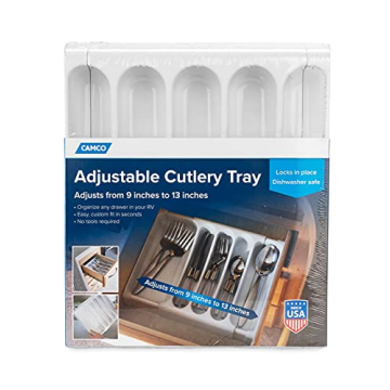 Camco Adjustable Cutlery Tray - Perfect for RV and Compact Kitchens