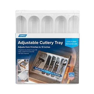 Camco Adjustable Cutlery Tray - Perfect for RV and Compact Kitchens