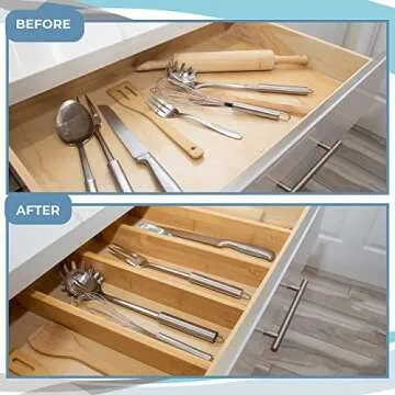 Adjustable Bamboo Drawer Dividers, Large 17"-22", Expandable Long Drawer Organizers and Separators f...
