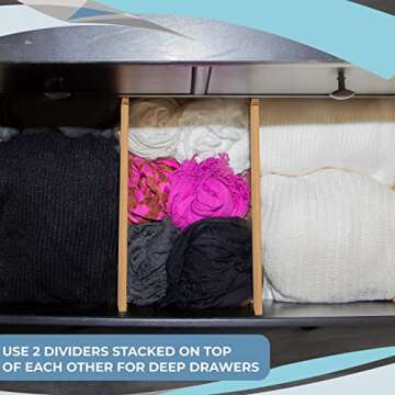 Adjustable Bamboo Drawer Dividers, Large 17"-22", Expandable Long Drawer Organizers and Separators for the Kitchen, Dresser, Bedroom, Bathroom, Office, and Garage, Set of 4, Natural Color