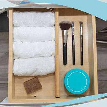 Adjustable Bamboo Drawer Dividers, Large 17"-22", Expandable Long Drawer Organizers and Separators for the Kitchen, Dresser, Bedroom, Bathroom, Office, and Garage, Set of 4, Natural Color