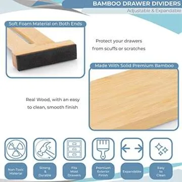 Adjustable Bamboo Drawer Dividers for Kitchen and Home
