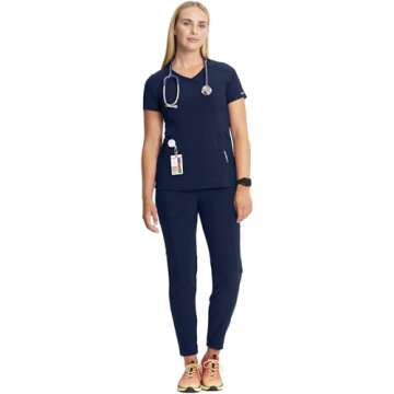 Infinity Cherokee Women Nurse Scrubs Top Mock Wrap 2625A, M, Navy