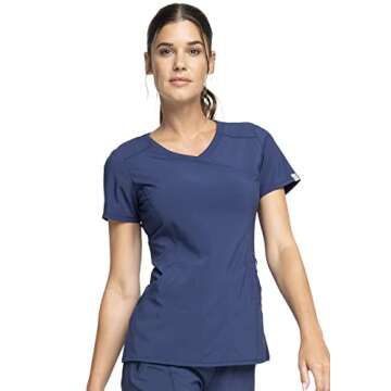 Infinity Cherokee Women Nurse Scrubs Top Mock Wrap 2625A, M, Navy