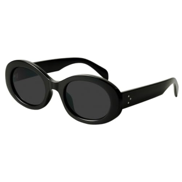 mosanana Oval Retro Trendy Sunglasses for Women Cute Sunnies 90s Style Fashion Shades Black MS52371