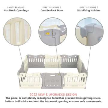 Baby Care Play Mat Funzone Play Pen - Extra Large Baby Play Yard - Play Pen for Baby - Safe with Double Locking (Grey, Full Set)