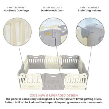 Baby Care Play Mat Funzone Play Pen - Extra Large Baby Play Yard - Play Pen for Baby - Safe with Double Locking (Grey, Full Set)