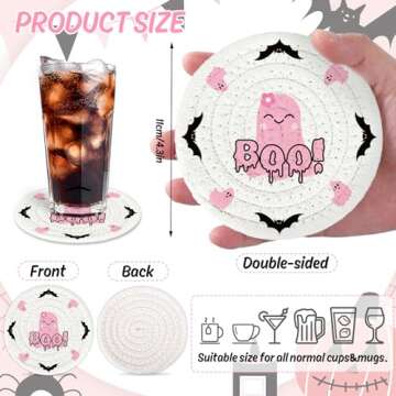 Whaline 4Pcs Halloween Handmade Braided Cotton Coasters Pink Black Pumpkin Ghost Boo Drink Coasters ...