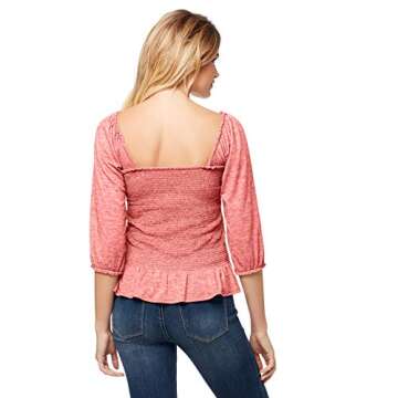 Jessica Simpson Women's Plus Size Sherrie Square Neck Smocked Top, Faded Rose, 2X